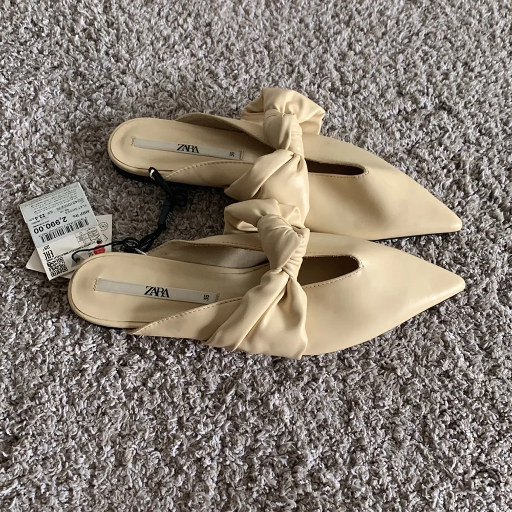 Zara cream coloured bow detailed mules - Picture 2 of 5